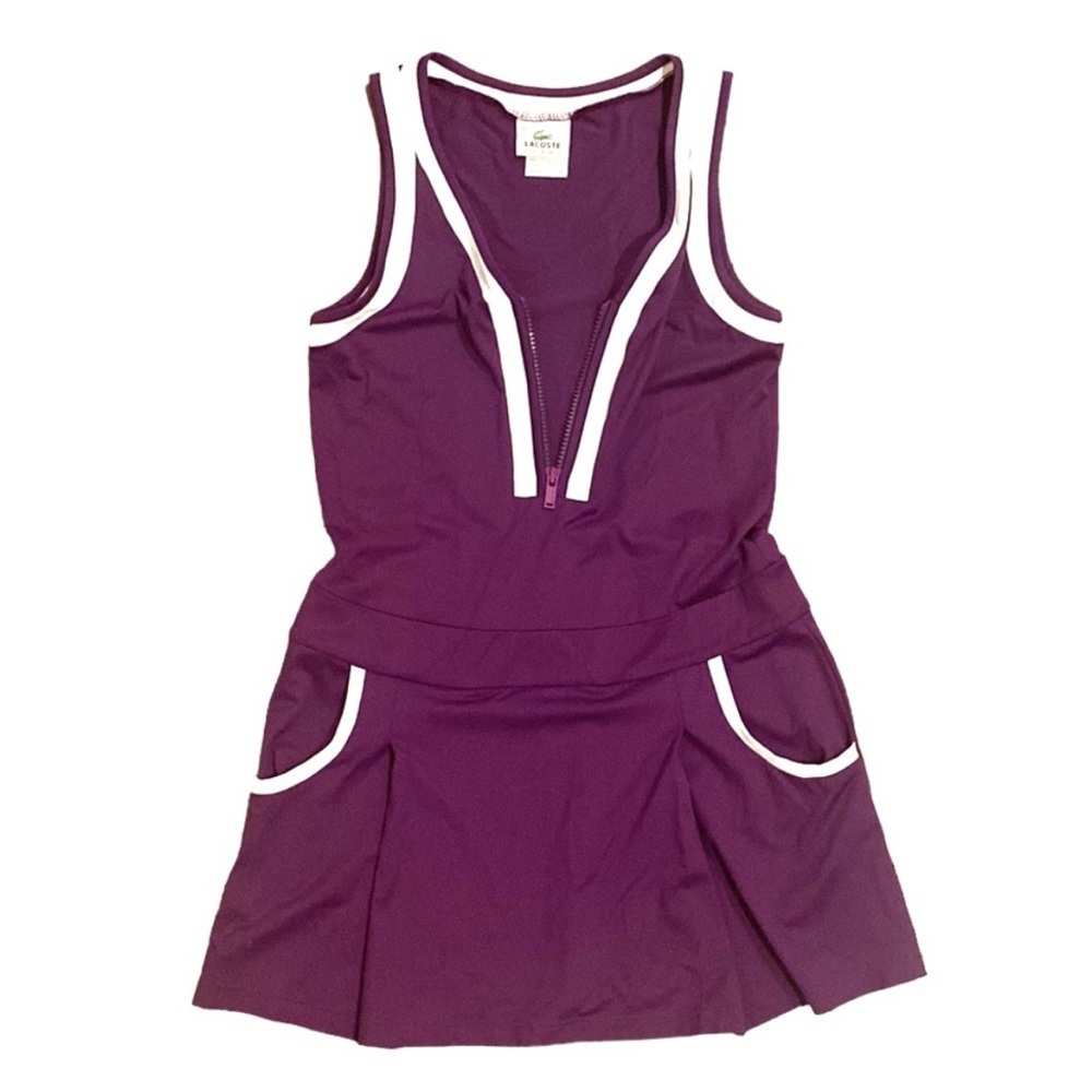 Lacoste Izon Alligator Devanlay Sleeveless Tennis Dress Zipper Eggplant Purple - Picture 3 of 5